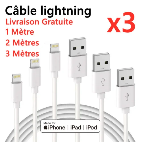 

CHARGEUR POUR APPLE CABLE 1M 2M 3M USB FOR IPHONE SE/5S/6/6S/7/8/X/XR/11/Pro