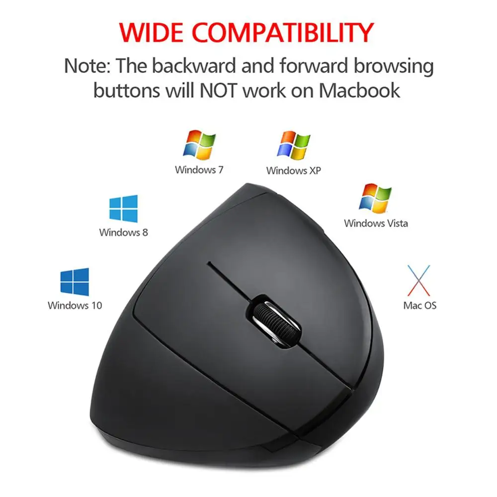 Мышь Вертикальная беспроводная эргономичная 2 4 ГГц 6 кнопок 1600DPI|Мыши| |