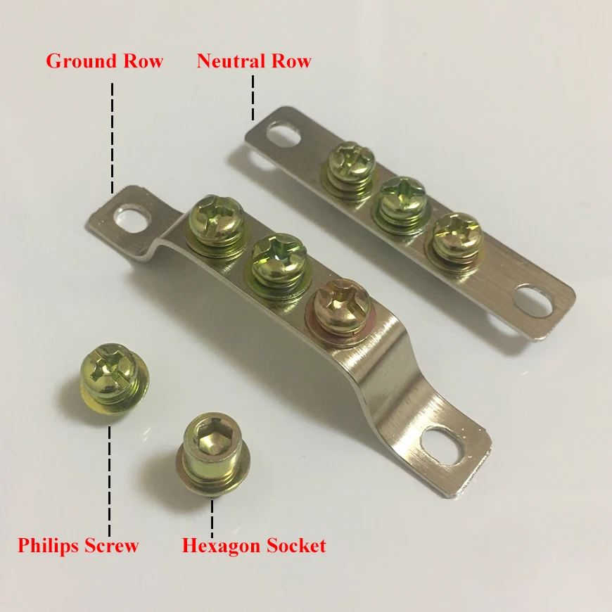 

2*20mm 2x20mm 5P 5 Position Hole Hexagon Socket Philips Singal One 1 Neutral Ground Wire Row Brass Connector Bar Terminal Block