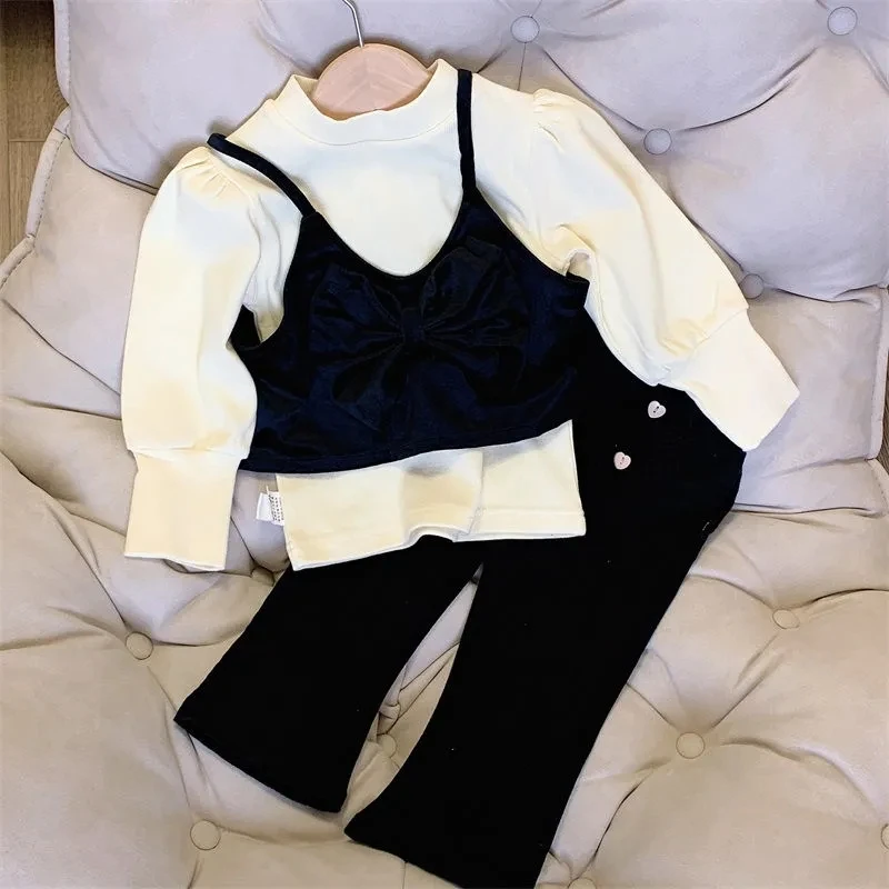 

Spring and Autumn Girls Clothes Sets Girls Baby Clothes Three-piece Suit Girls Long Sleeve T-Shirt Flared Pants Set