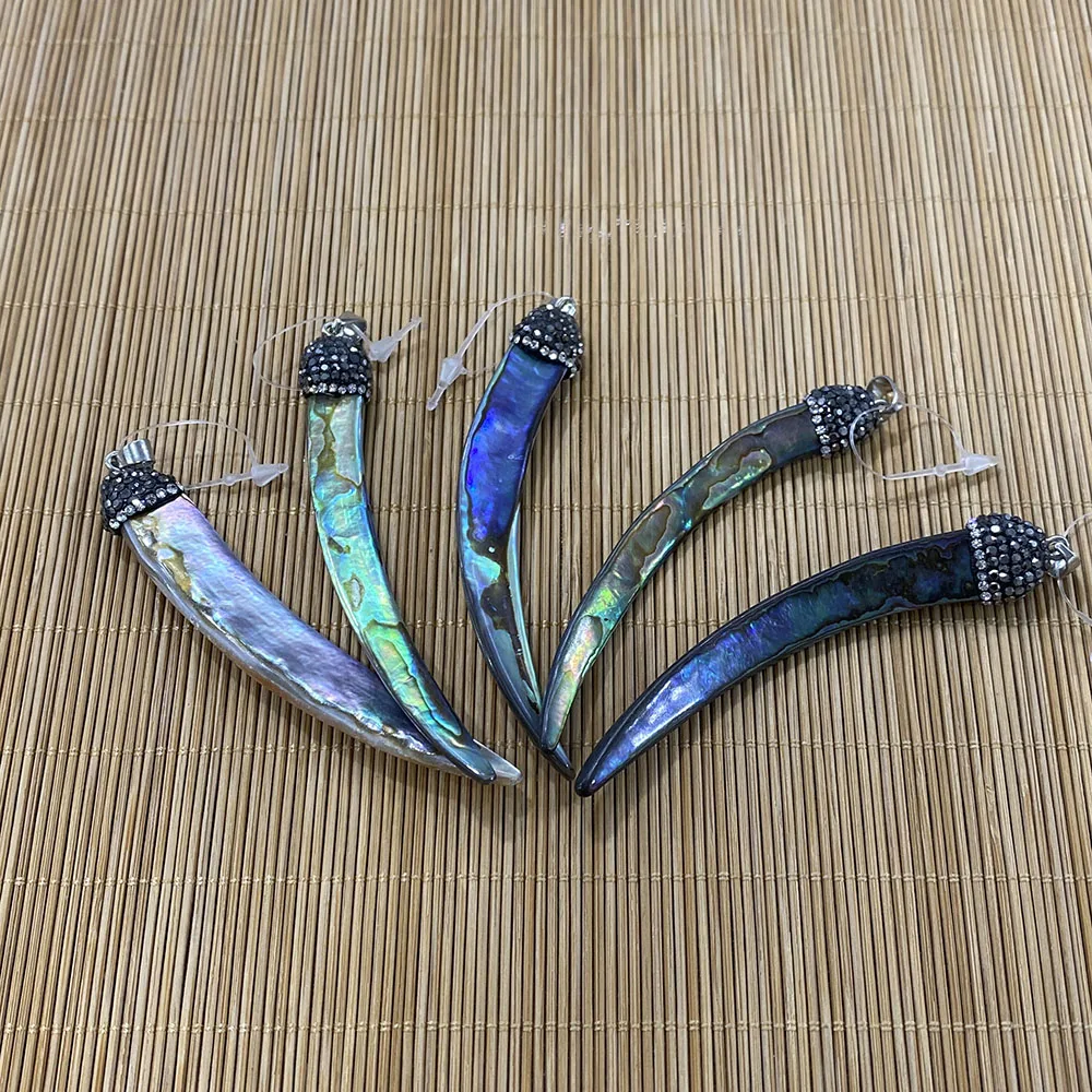 

1 Pc/bag Natural Abalone Shell Pendant Horn-shaped Shell Inlaid Diamond Pendant Ladies Jewelry DIY Bracelet Necklace Accessories