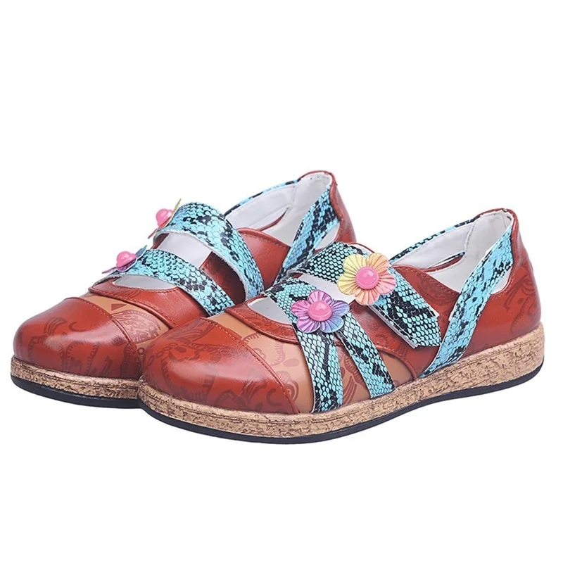 

Women Flat Shoes Spring Autumn Women's Shoes Fashion Flower Lightweight Women's Casual Shoes New Round Head PU Serpentine 2021
