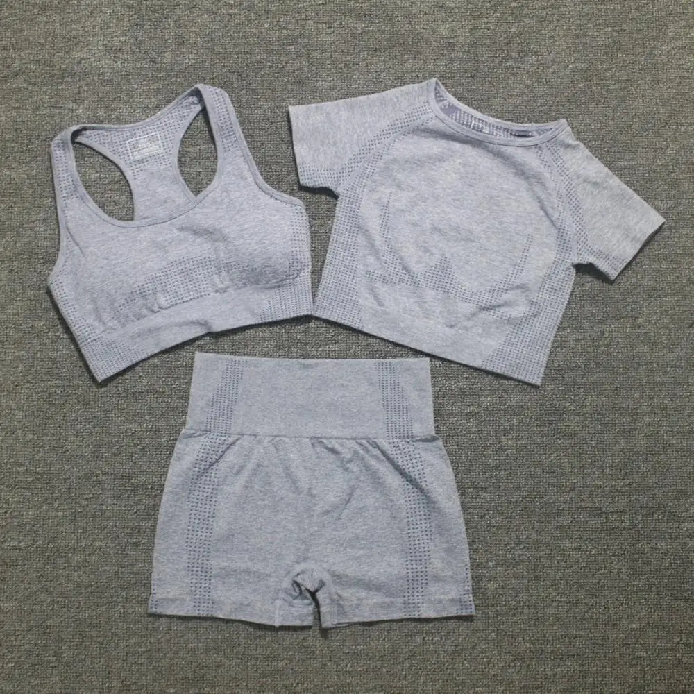 Бесшовный комплект для йоги из 3 предметов женская одежда тренировок в