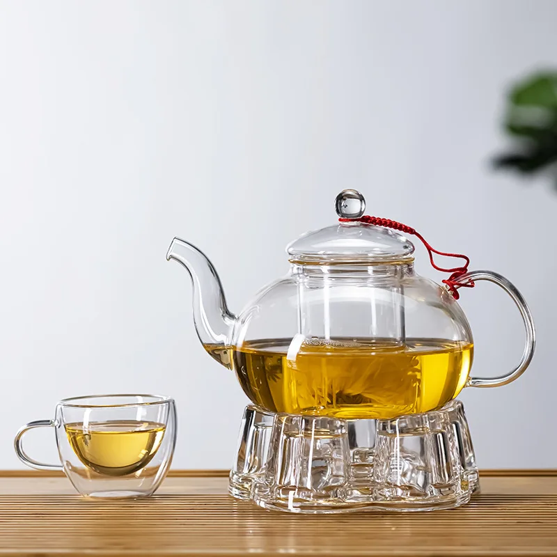 600ml Teapot Set With Strainer Filter Glass Teapot with Round Candle Holder Double Wall Teacup Chinese Kung Fu Tea Pot Teaware