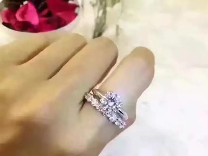 

Fashion 925 Sterling Silver Full AAA Zircon Round Finger Ring Stackable Full Stone Cuff All Match Women Wedding Jewelry