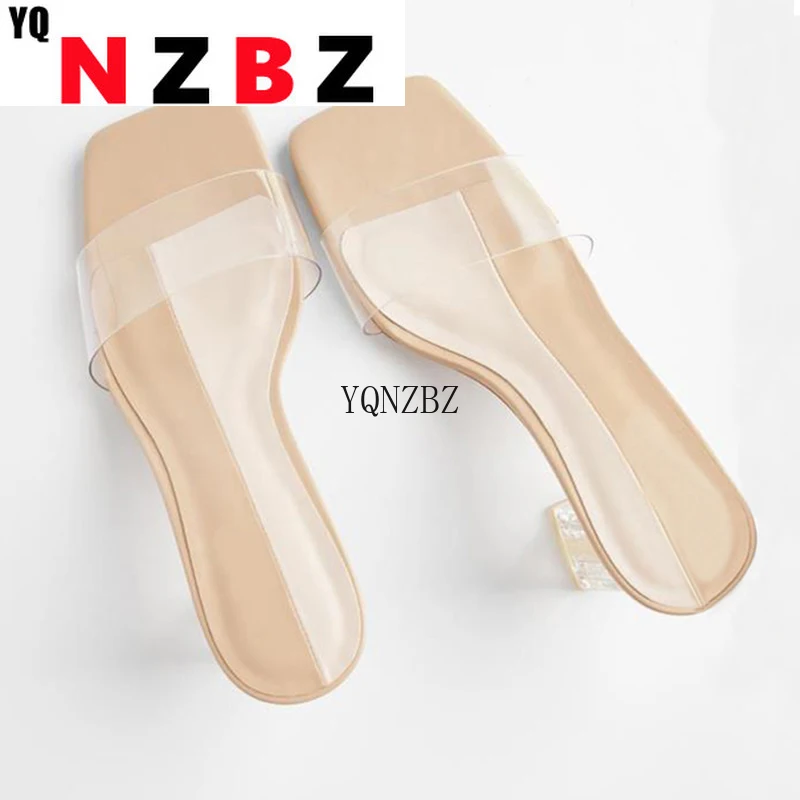 

YQNZBZ New Sexy Transparent PVC Jelly Shoes Woman Fashion Open Toe Soft Slippers Crystal Perspex Heels Beach Sandale Femme