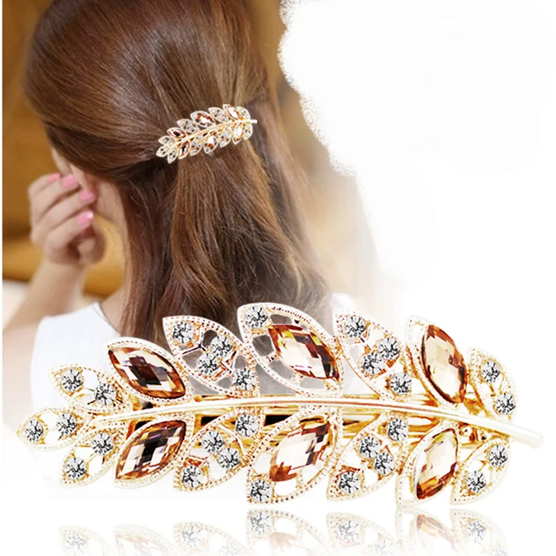 

Женские модные заколки для волос Стразы с листьями и кристаллами Заколки для женщин и девочек заколки для волос ювелирные изделия для вечер...