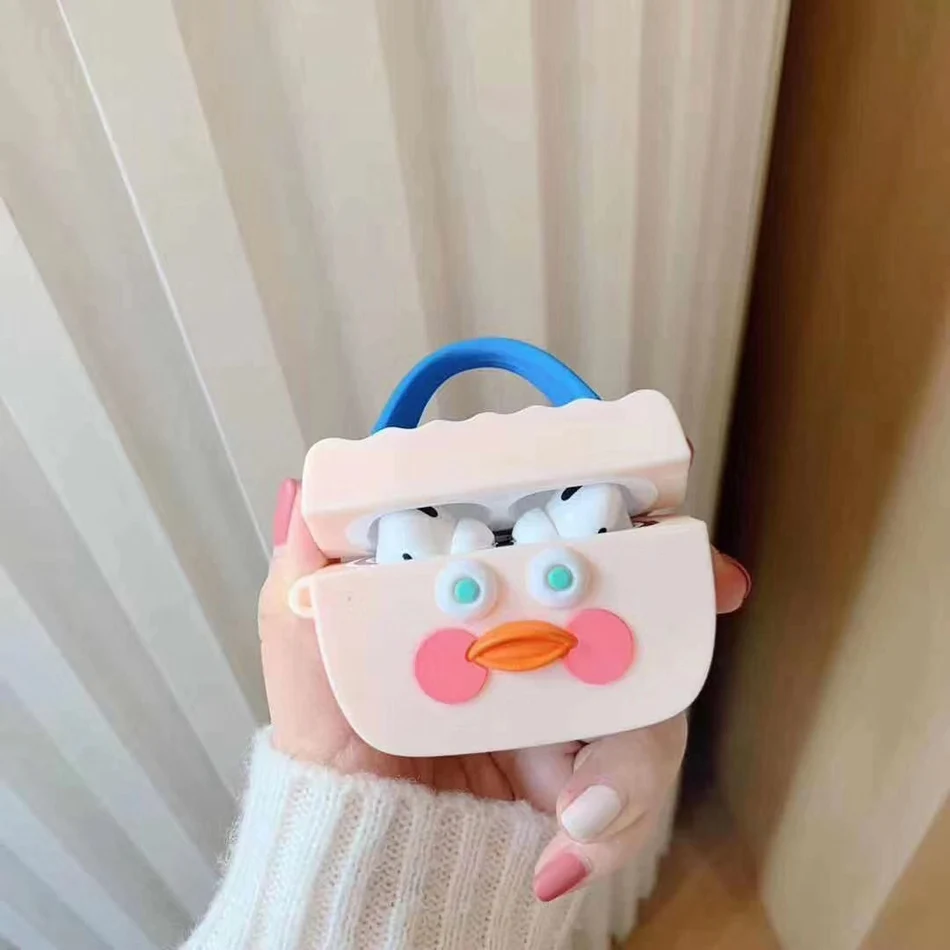 White Bag Для AirPods Pro Чехол 3D милый кот для разделывания свиньи, утки Kawaii аниме мультфильм чехол для наушников для AirPods 3 Мягкий защитный чехол с крючок карабина - Цвет: White Bag