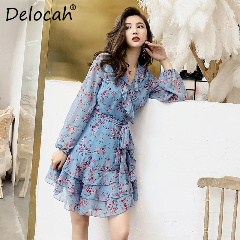 Delocah женское осеннее Очаровательное платье для подиума модное с v образным