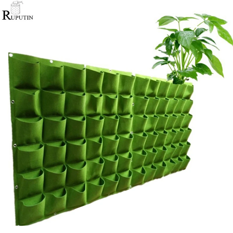 18/36/64 Pockets Green Grow Bags Planter Vertical Garden Vegetable Living Garden Bag Seedling Wall Hanging Planter Growing Bags