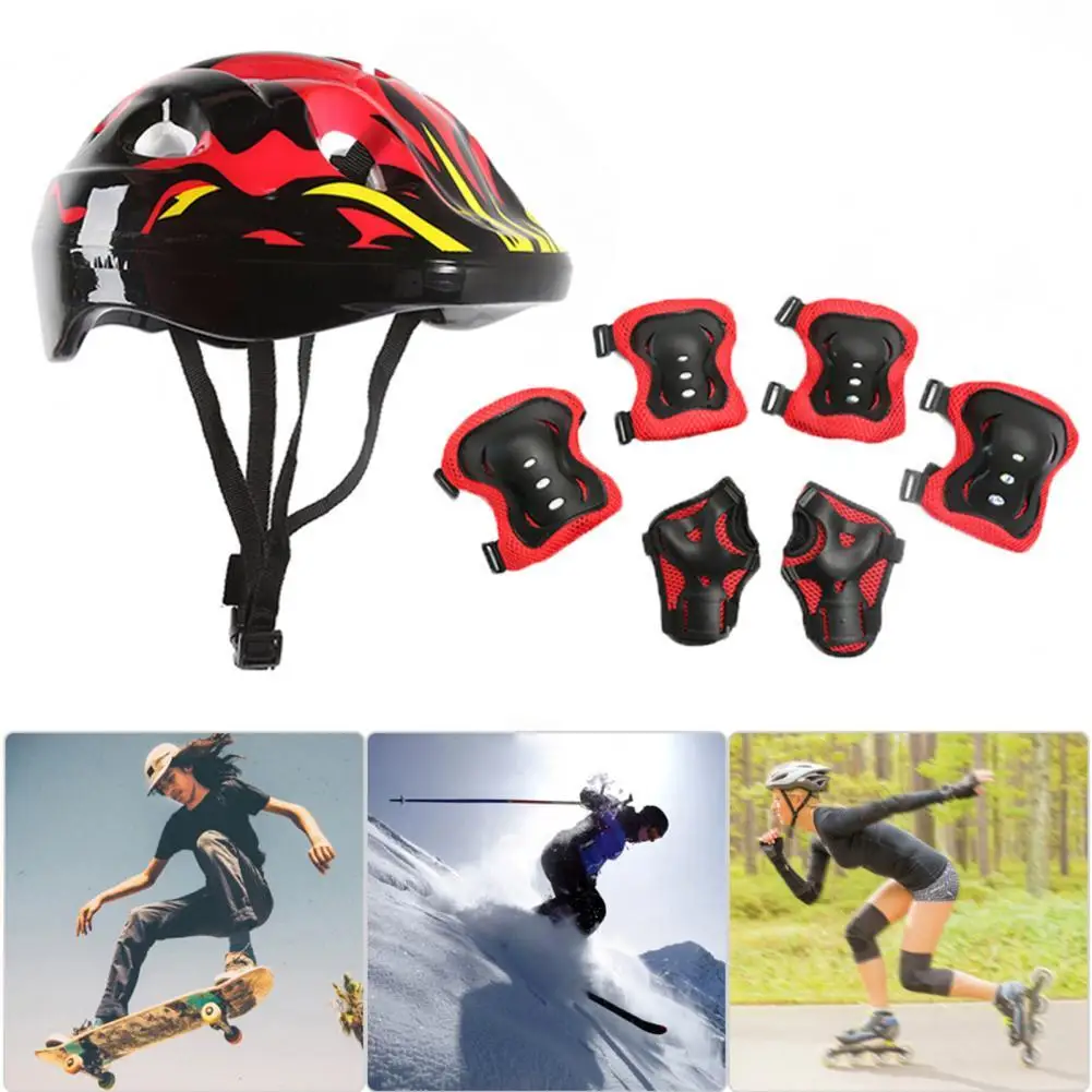 

7PCS Breathable Protective Gear Set Kids Helmet Knee Wrist Elbow Pads for Skatboard