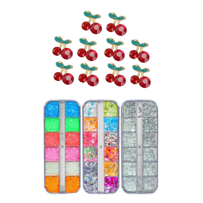 

10 шт., блестящие 3D наклейки для ногтей в форме вишни