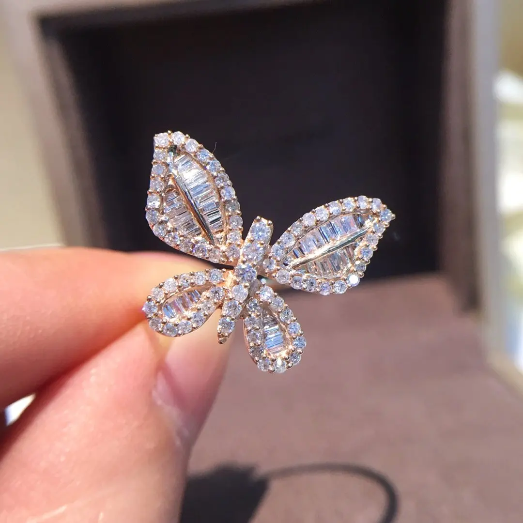 Кольцо с натуральным бриллиантом 18K золото чистое красивое кольцо драгоценными
