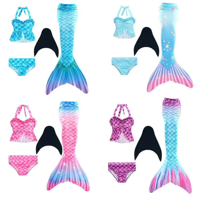 Хвост русалки для девочек Детский купальник Костюмы с моноластами Бикини Одежда