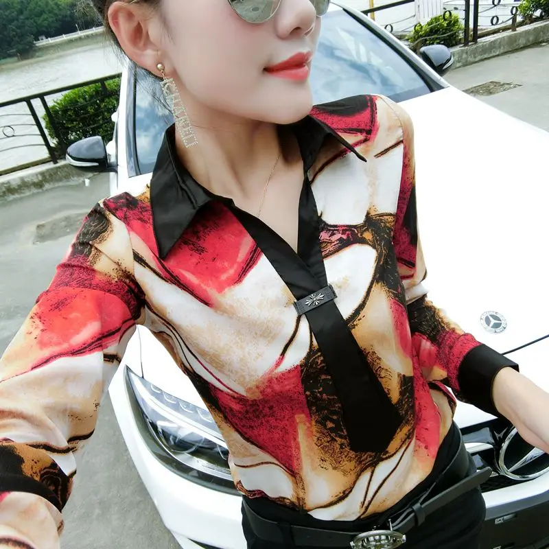 Модная женская блузка с цветочным принтом и длинным рукавом женские рубашки на