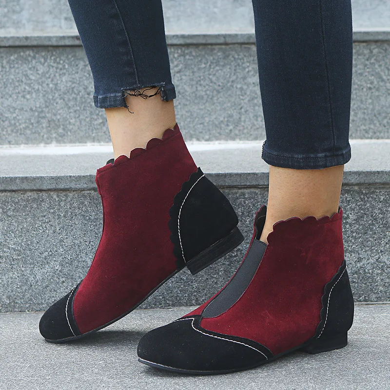 Женские ботильоны на толстом каблуке красные ботинки средней длины с острым