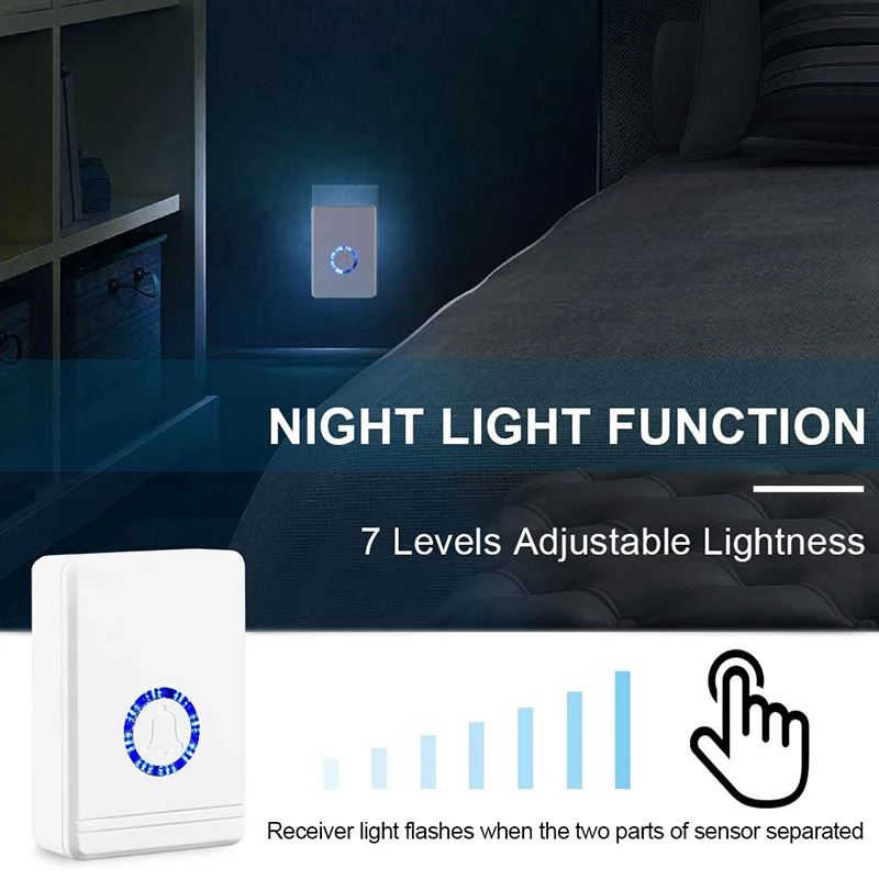 Door Open Sensor Chime Entry with Adjustable Volume 600Ft Long Range LED Flash 48 Chimes Nightlight Function Wi | Безопасность и