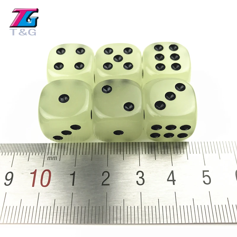 6 шт./компл. 16 мм набор игральных костей в сумке с прозрачными точками для игры
