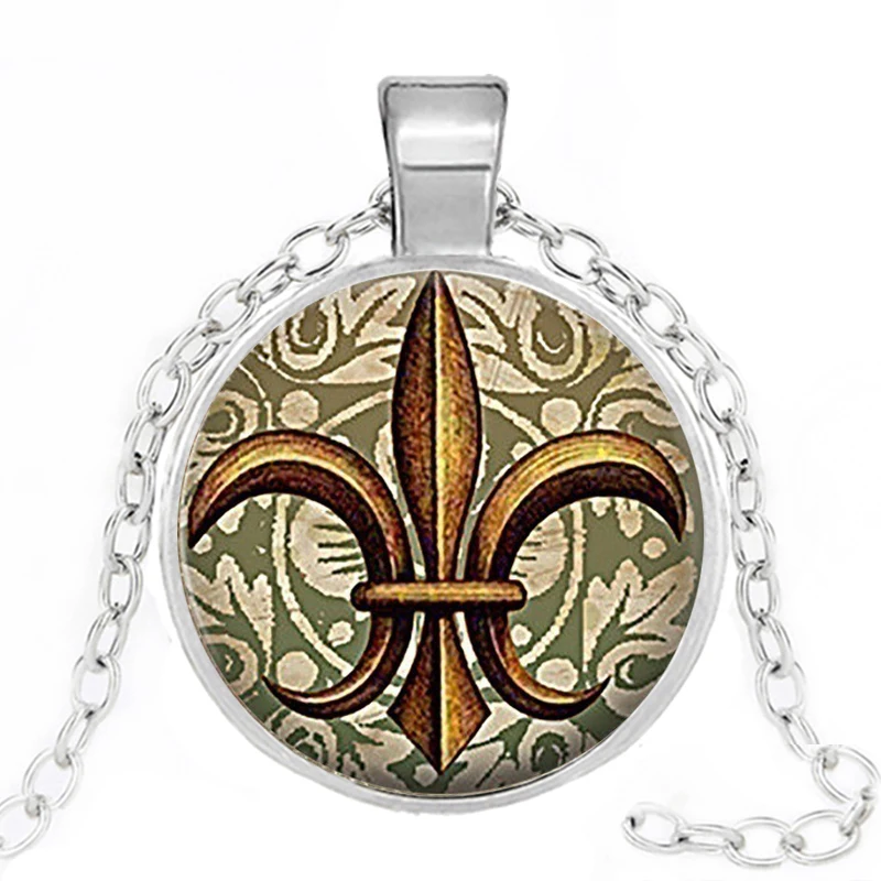 Художественное стекло цветок лилии ожерелья Винтаж Флер де Лис булавки Стекло