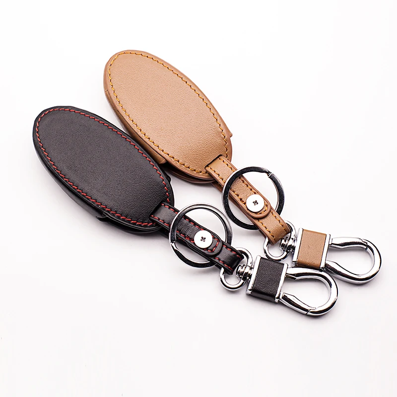

Genuine Leather Keychain Case for Nissan Altima qashqai x-trail tiida almera juke note primera remote control 4 button Key Shell