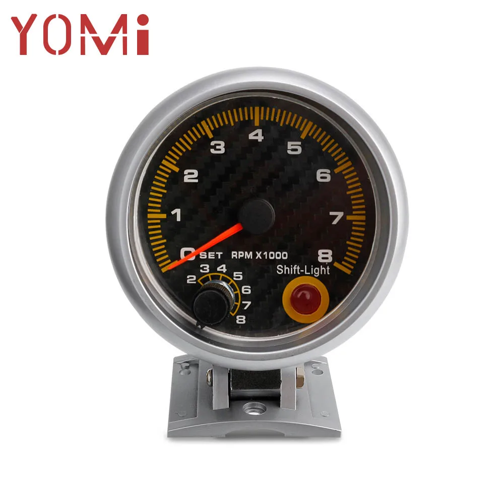 YOMI 3 3/4 "автомобиль 80 мм углеродное волокно Тахометр Rpm Калибр метр с желтой фары