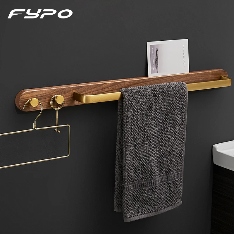 

Fypo Solid Wood Towel Bar Wall-mounted Towel Rack Holder Punch-free Towel Storage Hanger Bathroom Accessories