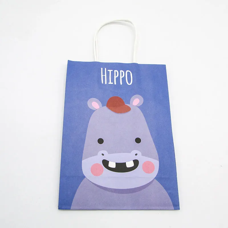 hippo x12pcs 12 шт. подарочные сумки с рисунками животных, панды, жирафа, джунглей, вечерние бумажные сумки для конфет с ручками, товары для дня рождения, для детей - Цвет: hippo x12pcs