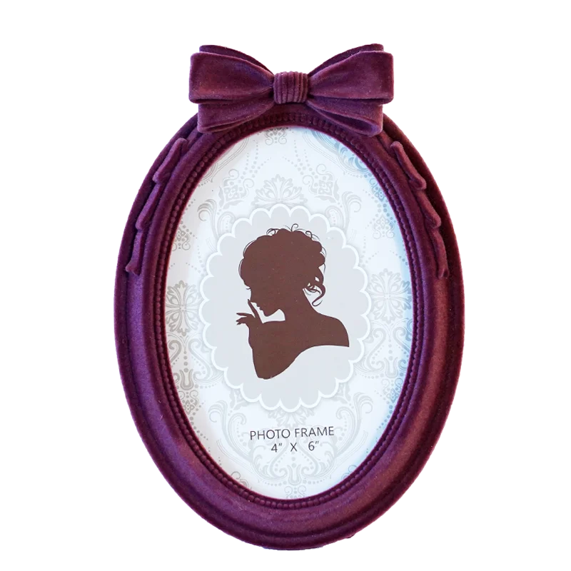

Home American Light Luxury Flocking Photo Frame Bow Shape Oval Creative Desktop Table Photo Frame