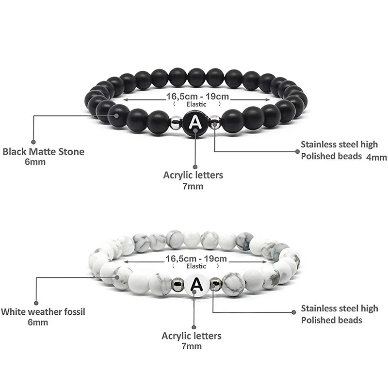 Браслеты с буквами для пар натуральные камни браслет бусинами мужчин и женщин 26