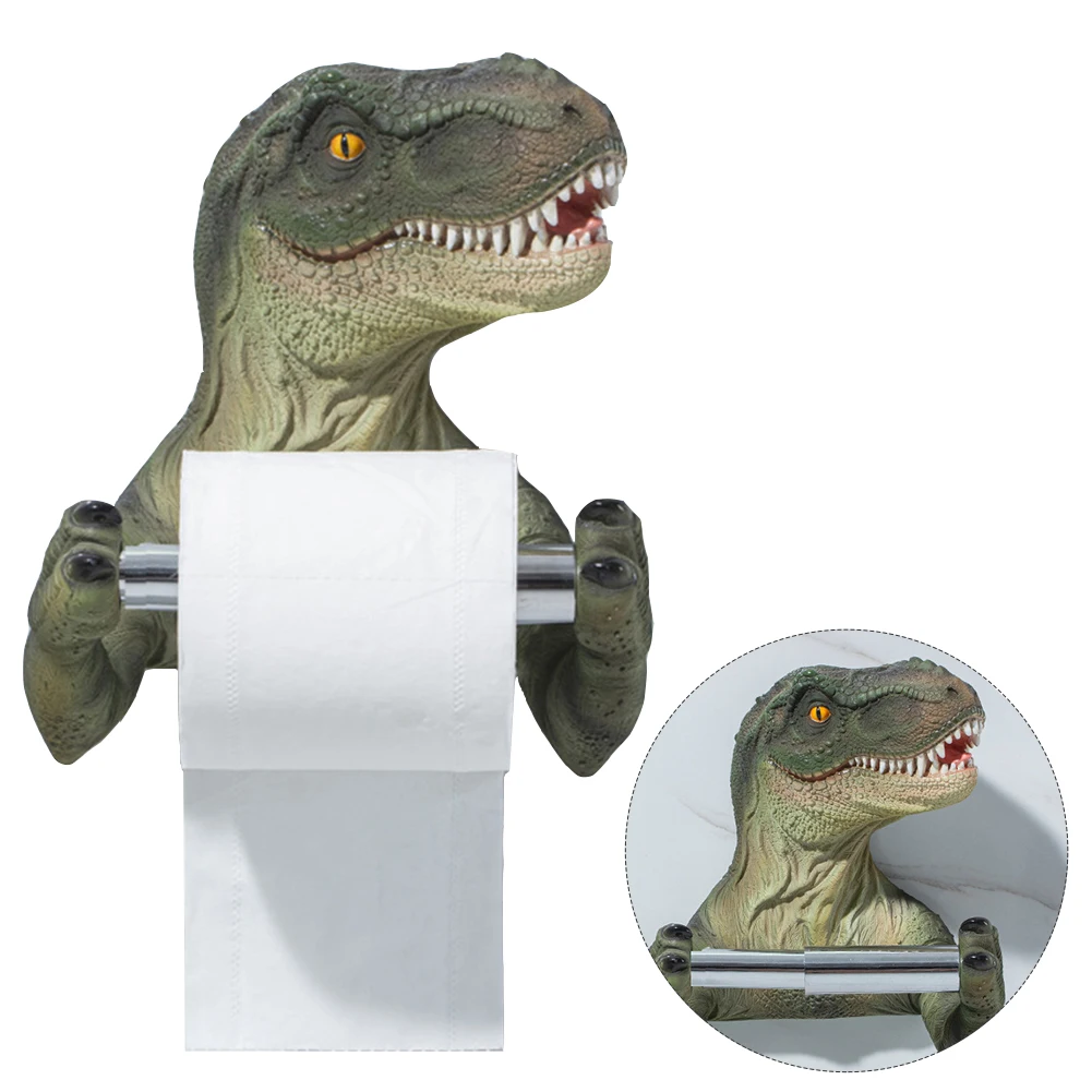 

For Bathroom Wall Mounted Accessories Dinosaur Roll Paper Holder Free Punch Storage Rack 3D Toilet Bedroom Decorative Resin