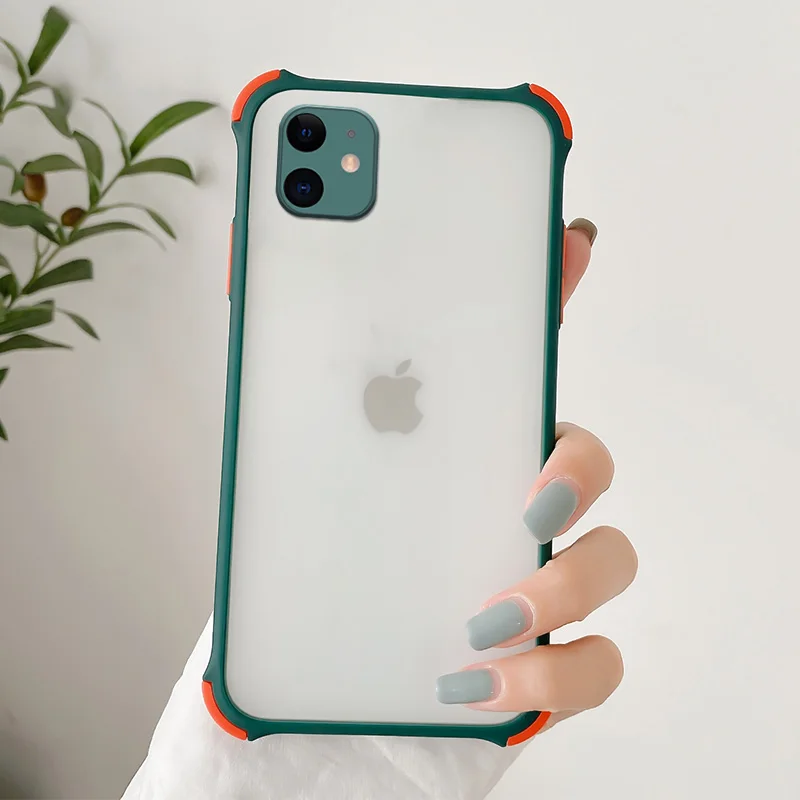 

Case For iPhone 12 11 Pro X Xs MAX XR 6 6s 7 8 Plus Camera Protection Candy ColorShockproof Armor Transparent Cover Case