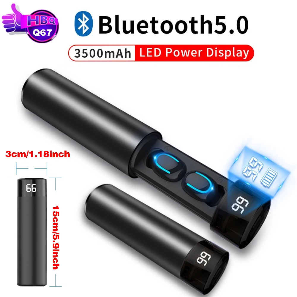 Q67 Bluetooth наушники 5,0 беспроводные гарнитуры 3D стереосистемы мини с двойным микрофоном спортивные водонепроницаемые наушники с зарядным устройством 3500 мАч