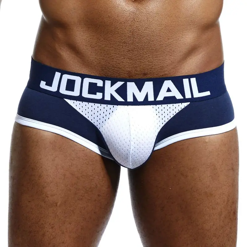 JOCKMAIL, фирменное Мужское нижнее белье, боксеры, трусы, сетчатые, дышащие, с мешочком для пениса, cueca, боксеры, calzoncillos hombre, трусы для сна - Цвет: Тёмно-синий
