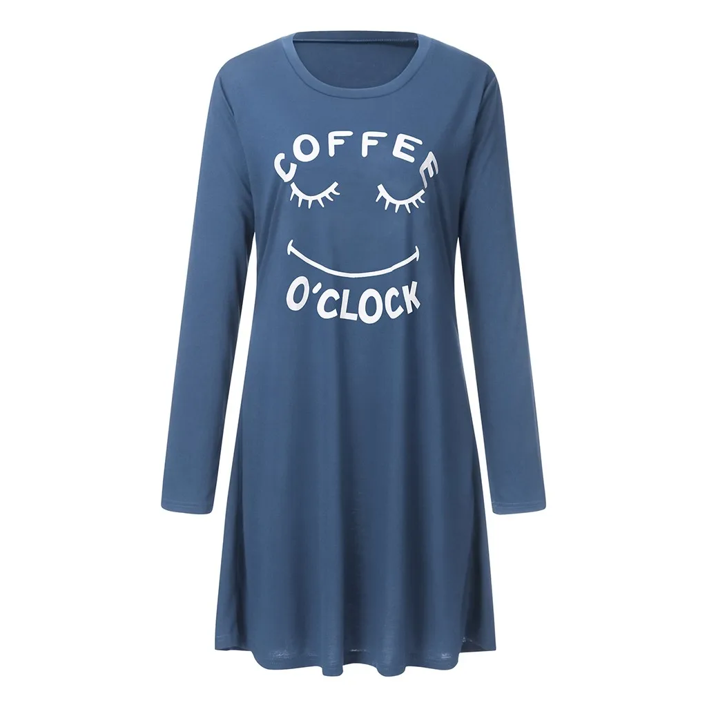 Модное удобное пижамное платье с длинным рукавом и принтом кота из мультфильма