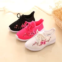 2019new kids shoes children school casual shoes for students leisure sports running shoes girls flowers embroidery white black