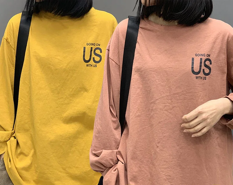 

Spring and Autumn Long Sleeve T-shirt Women's Crewneck Loose Backing Shirt Casual Interior Jacket