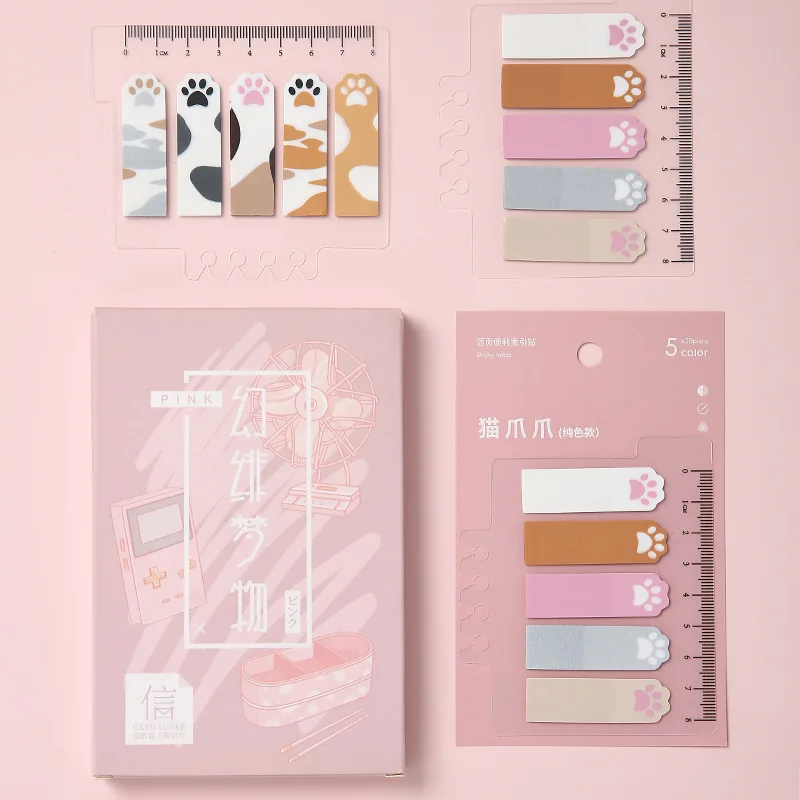 

100 pcs/lot kawaii Cat's paw index Sticky Notes Ruler Memo Pad Diary Stationary Flakes Scrapbook Decorative Cute N Times Sticky