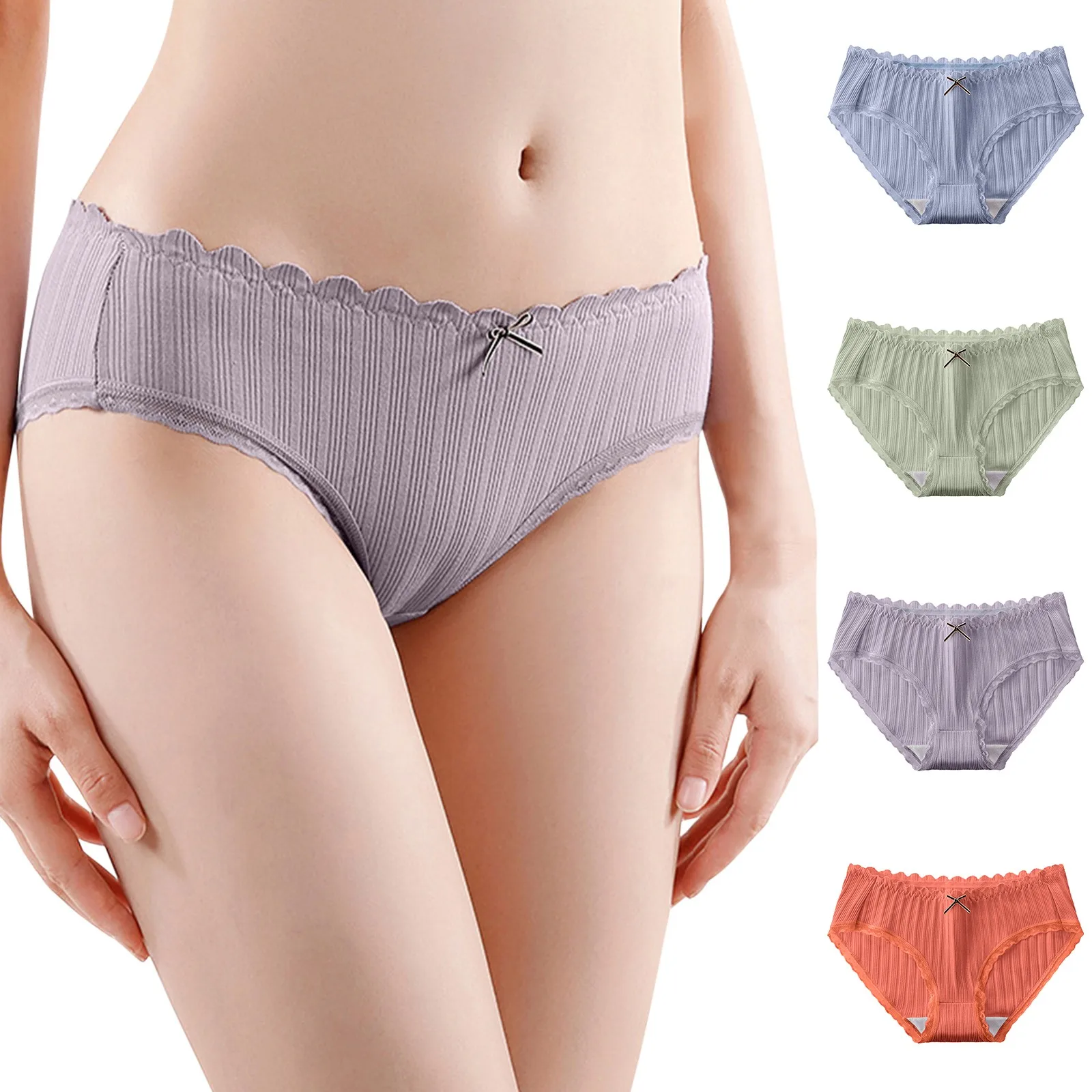 

4 шт., женские хлопковые трусы с заниженной талией