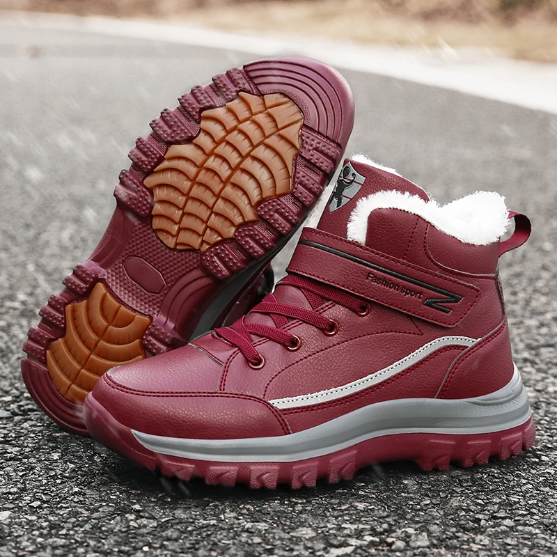 

Лидер продаж, мужские и женские Треккинговые ботинки с мехом, нескользящая обувь для горных тренировок, походная обувь унисекс, кожаные охо...