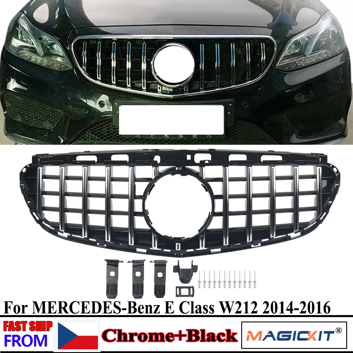 

Решетка переднего бампера MagicKit для Mercedes Benz W212 E250 E300 2014-2016 GT, верхний гриль