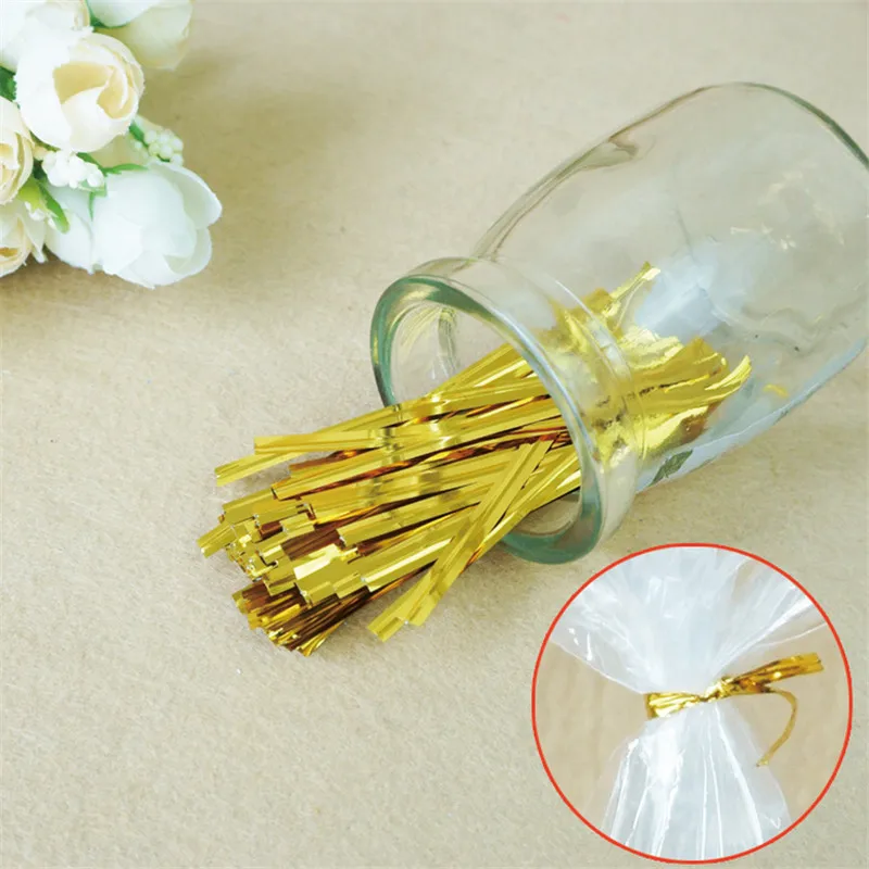 

700pcs Gold Wire Metallic Twist Ties For Cello Candy Bag Steel Baking Packaging Ligation Lollipop Dessert Sealing Tool
