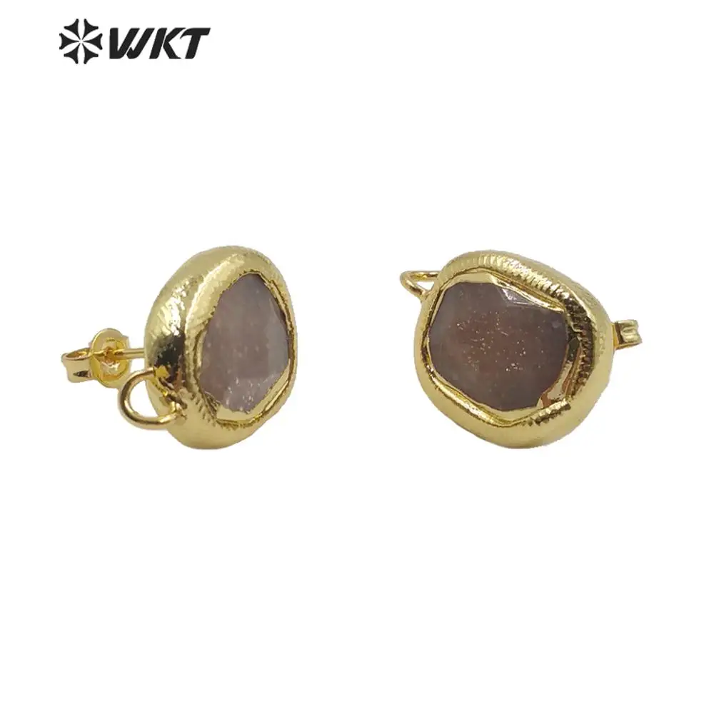 

JFE26 WKT Simple Style Natural Stone Earrings Gold Electroplate Sun Stone Women Fashion DIY Earrings Jewelry Making Findings