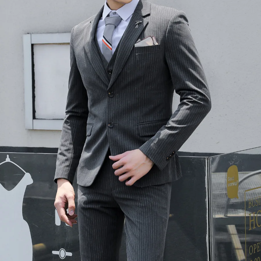 

Винтажный костюм в полоску, новейшее пальто, брюки, 2021 г., костюм для мужчин, приталенный костюм в полоску Vestito Uomo, для курения, мужской костюм,...