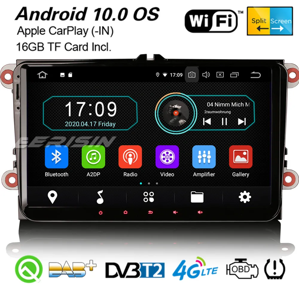 Erisin 5991 9 &quotAndroid 10 0 автомобильное радио Carplay DAB + Satnav WiFi USB для VW Golf 5/6 Passat Polo T5 Tiguan Caddy