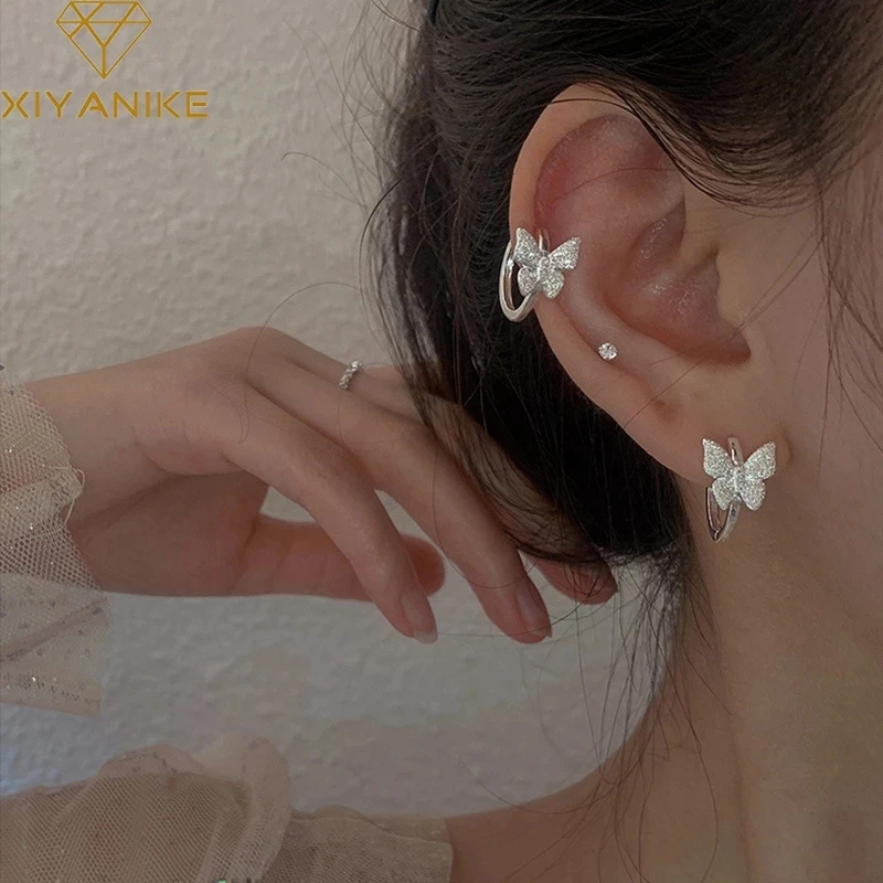

VENTFILLE 925 Sterling Silver Newly Arrived Shiny Matte Butterfly Hoop Earrings Female Simple Charm Gorgeous Jewelry Wedding