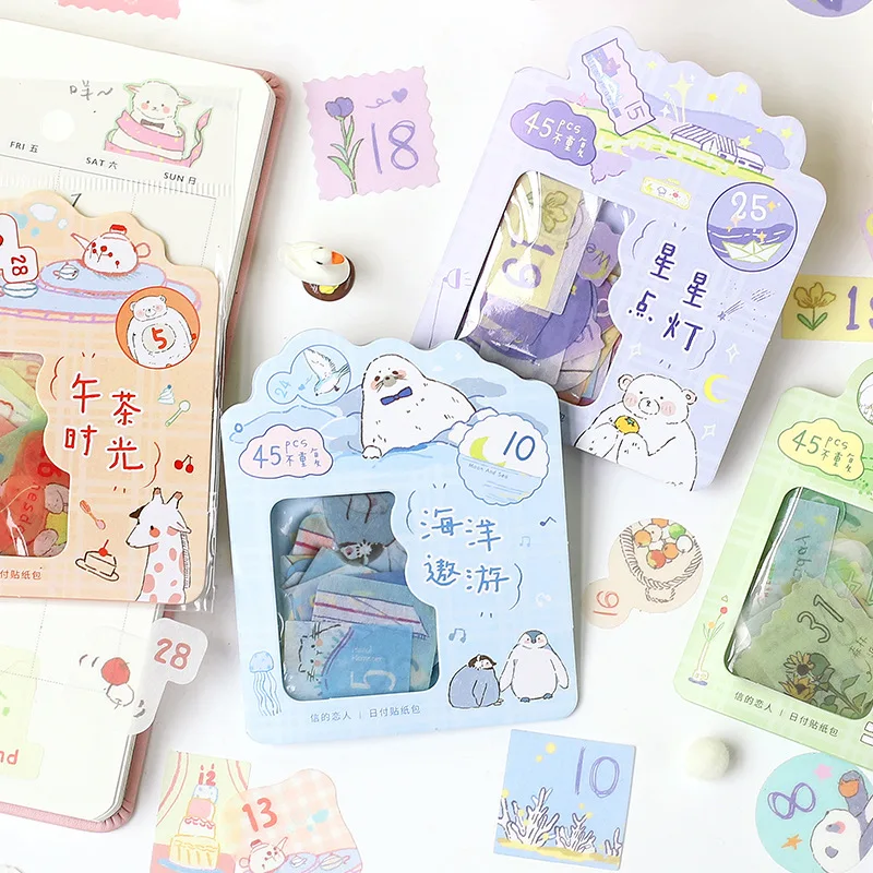 

45 шт. Набор наклеек Xiaochun серия пейзажей мультфильм «сделай сам» кавайные украшения дневник альбом для стикеров украшения школьные принадле...