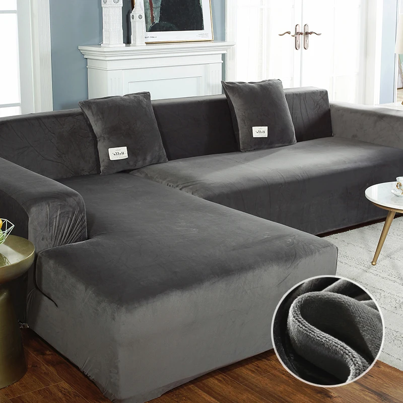 Бархатный тканевый плюшевый чехол для дивана, эластичный однотонный плотный чехол для дивана, чехлы для гостиной, домашних животных, чехол ...