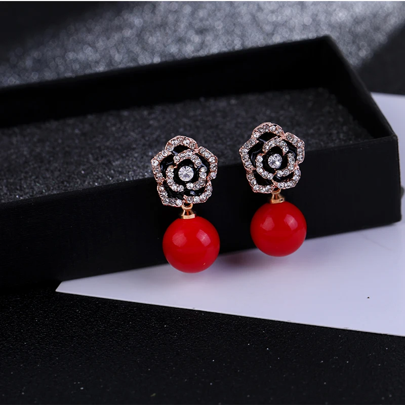 Gold Red Маленькие Изысканные цветы буквы из кристаллов серьги-гвоздики Лидирующий бренд ювелирные изделия серьги для женщин фестиваль подарок - Окраска металла: Gold Red