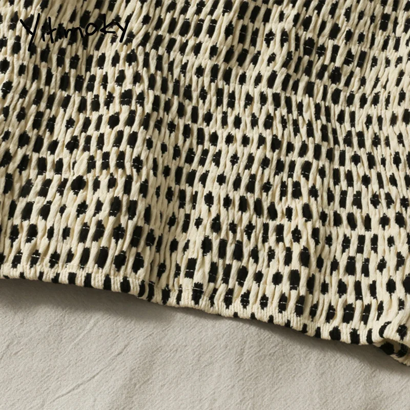 

Yitimoky Women Blouses Spring 2021 New Fashion Polka Dot Long Sleeve Shirts Casual Slash Neck Puff Sleeve Back Bandage Short Top