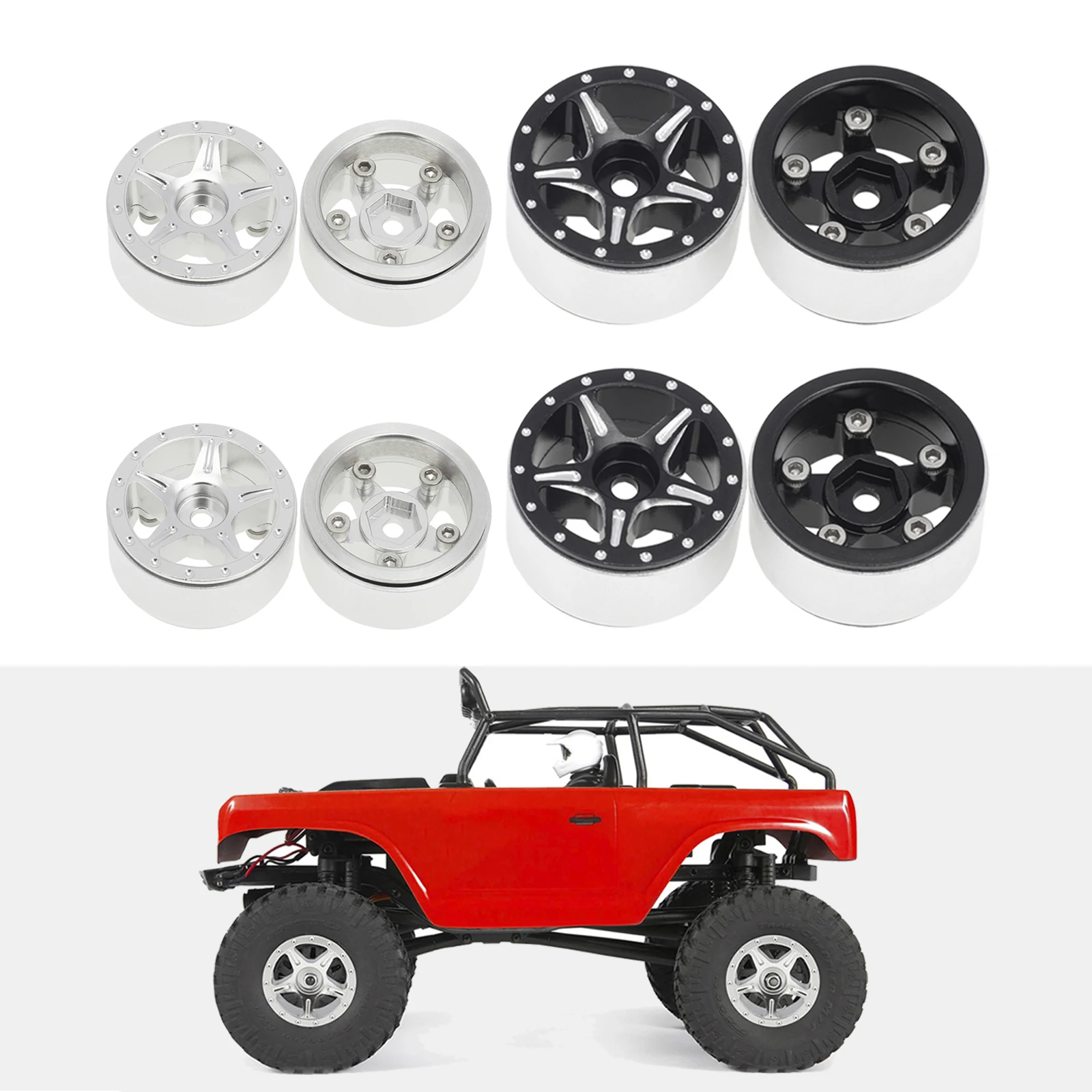 

4 PCS RC Car 10cm Wheel Hub Rims for Axial SCX24 90081 1/24 RC Crawler Accs